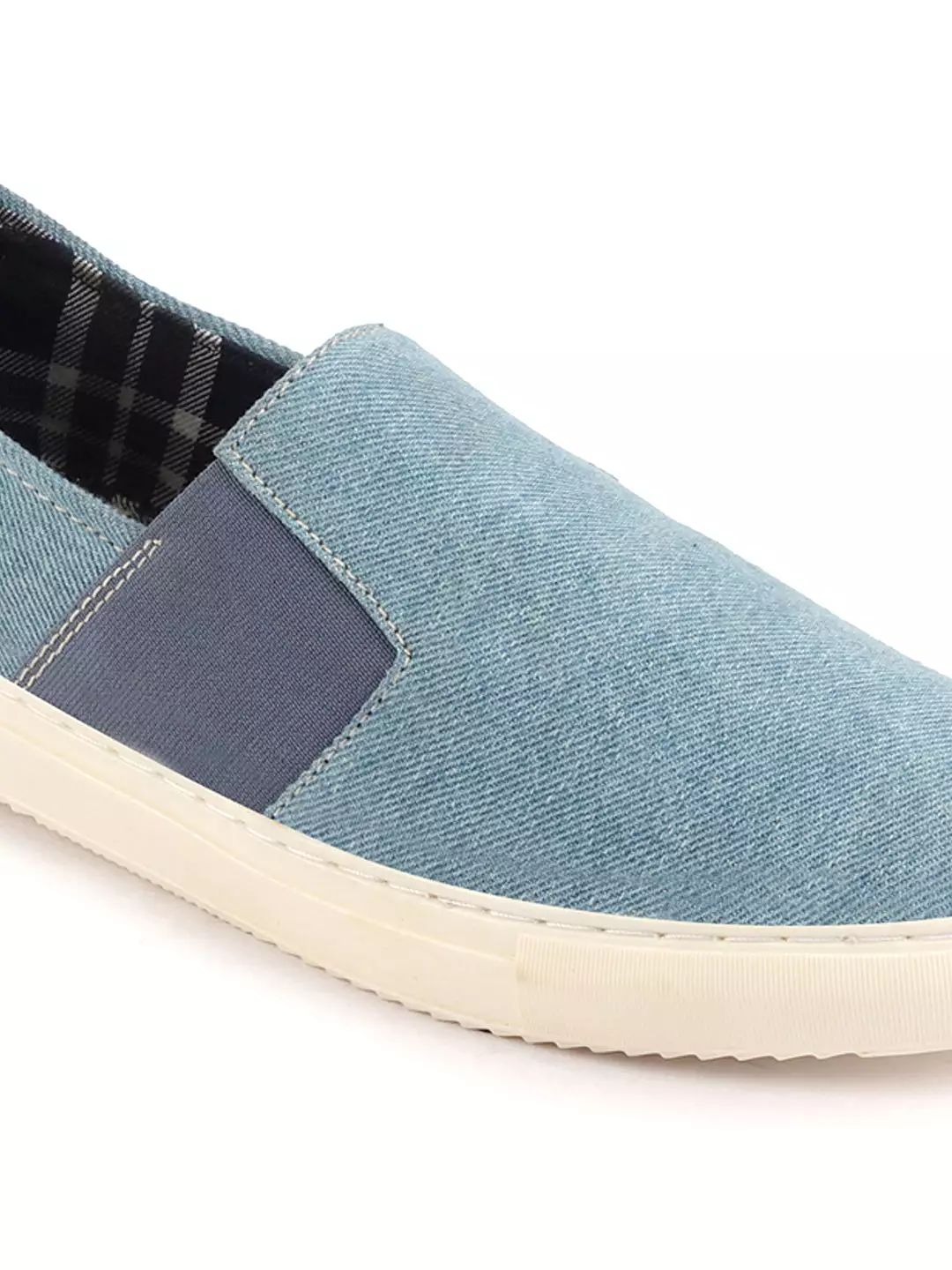 Men Sky Blue Colorblocked Denim/Canvas Slip On Casual Loafer Shoes