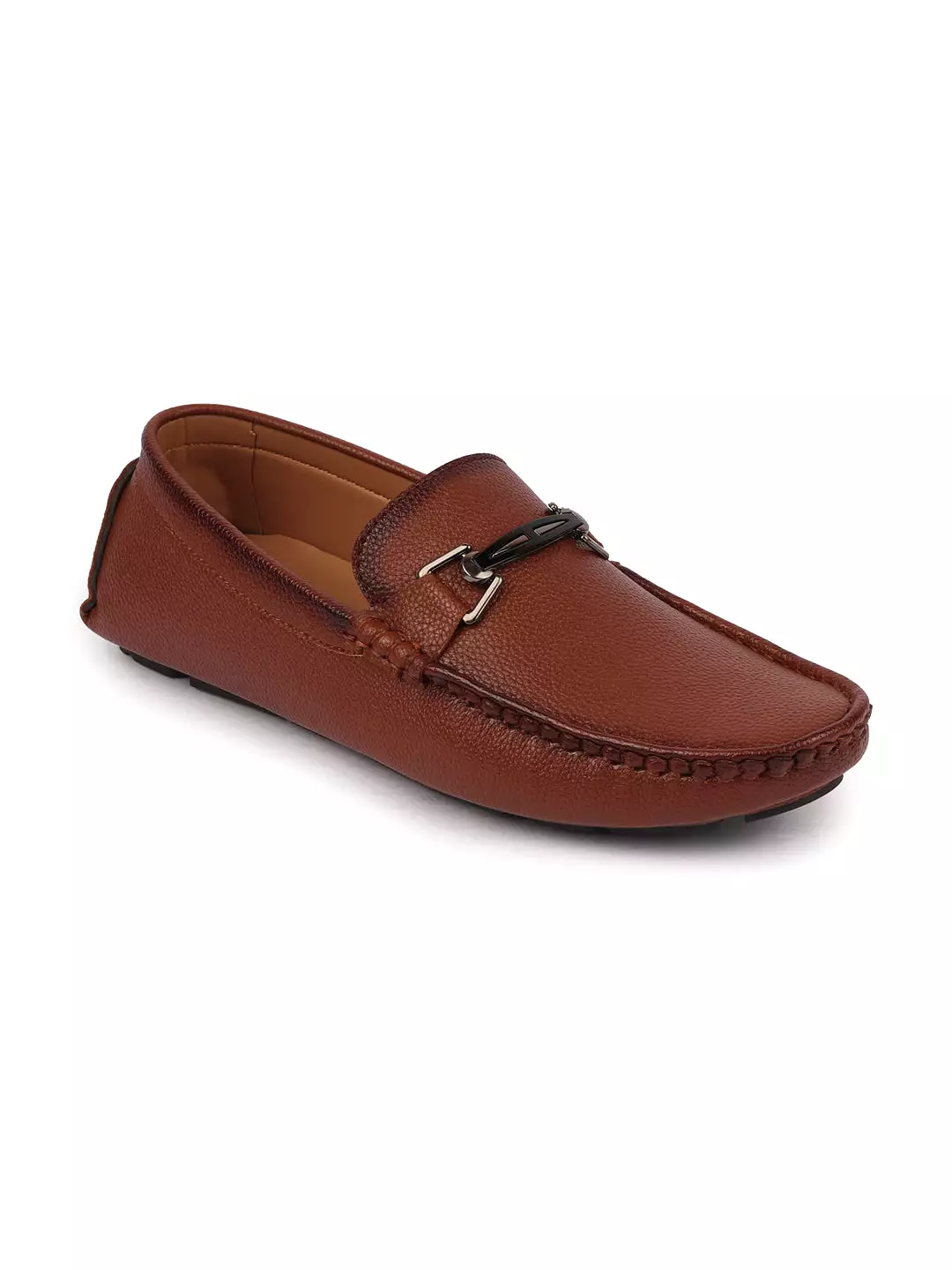 Men Tan Casual Slip On Textured Stitched Design Driving Loafer and Moccasin Shoes