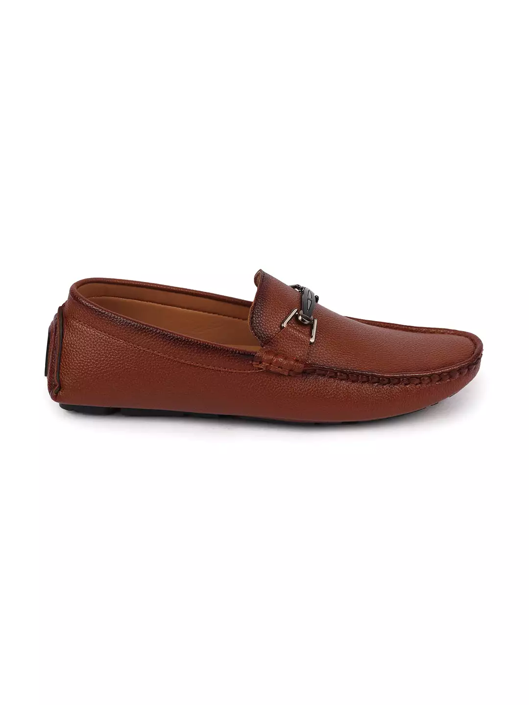 Men Tan Casual Slip On Textured Stitched Design Driving Loafer and Moccasin Shoes