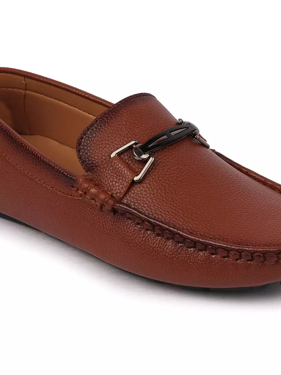 Men Tan Casual Slip On Textured Stitched Design Driving Loafer and Moccasin Shoes