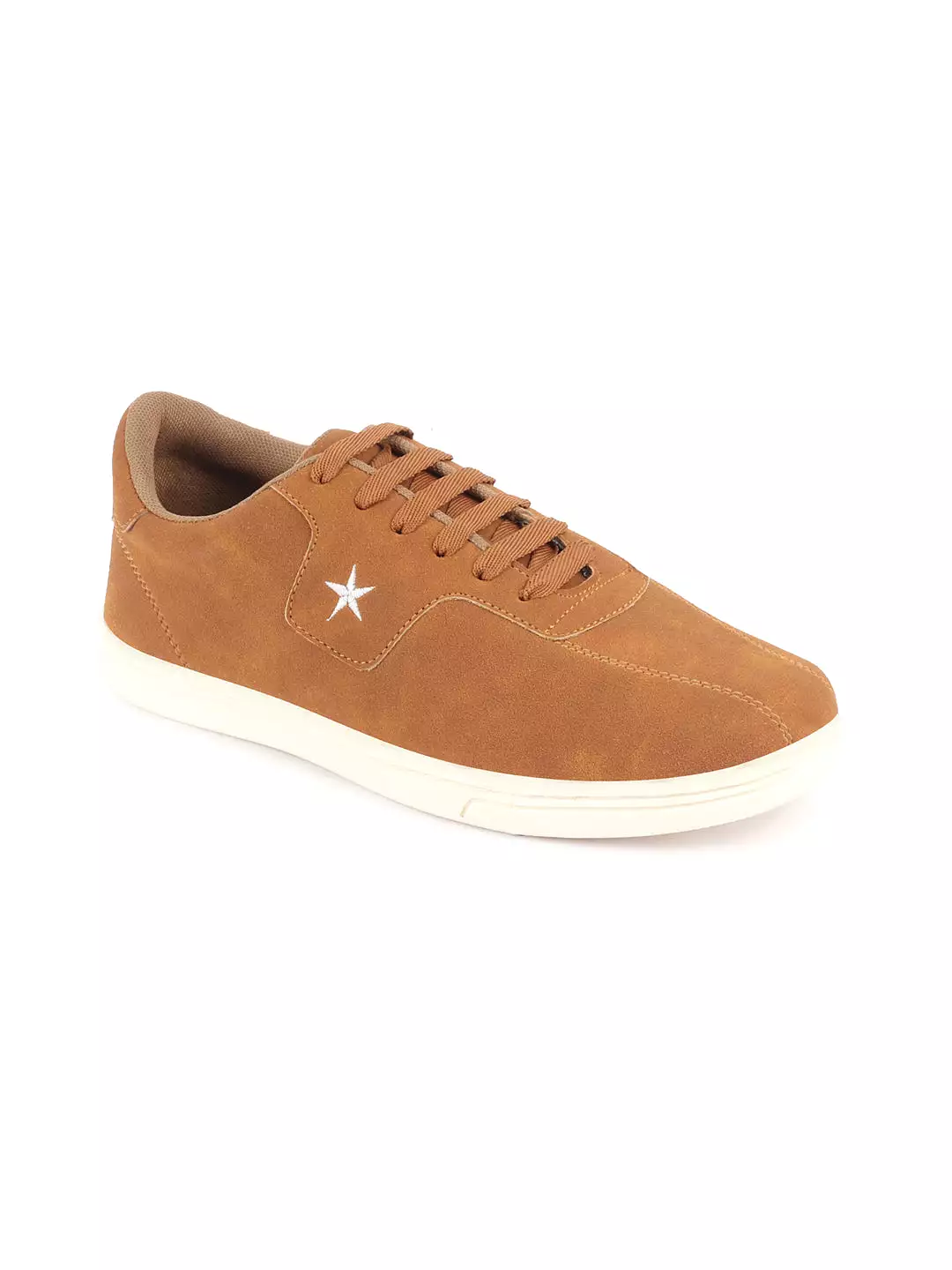 Men Tan Classic Embroidery Star Upper Soft Suede Leather Lace Up Sneakers Shoes