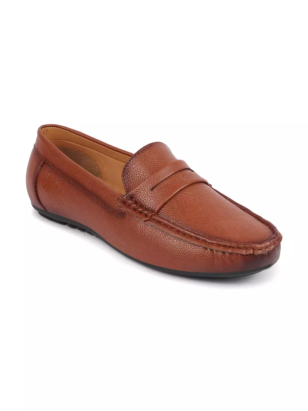 Men Tan Hand Stitched Textured Design Casual Slip On Moccasins and Loafers