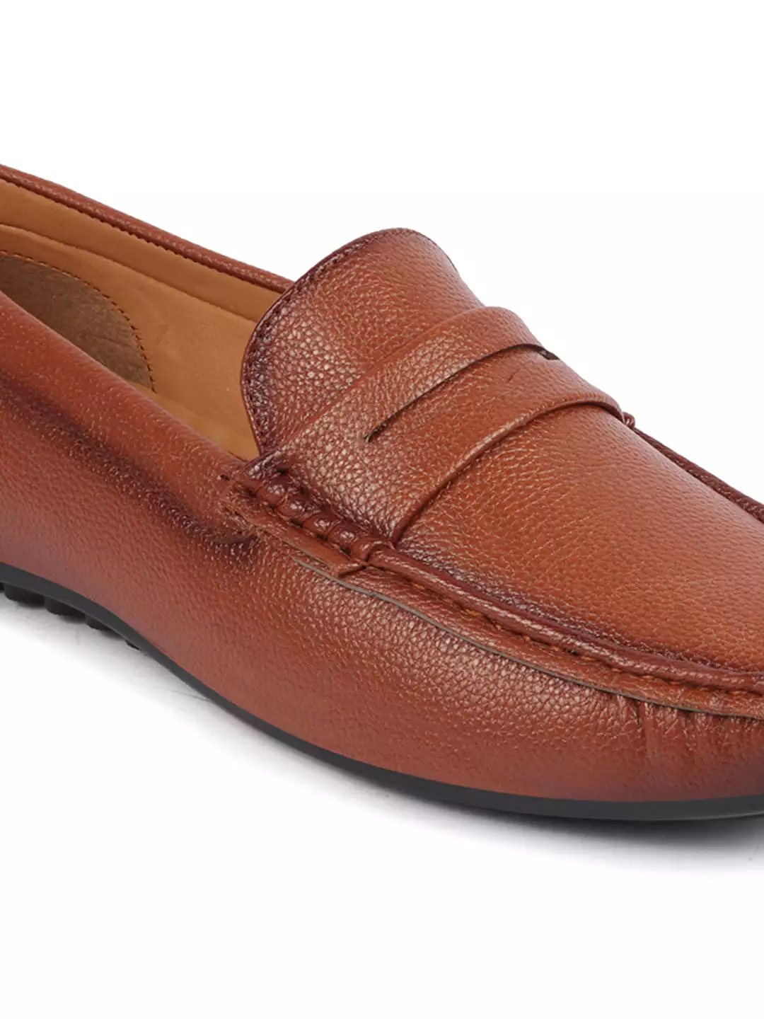 Men Tan Hand Stitched Textured Design Casual Slip On Moccasins and Loafers