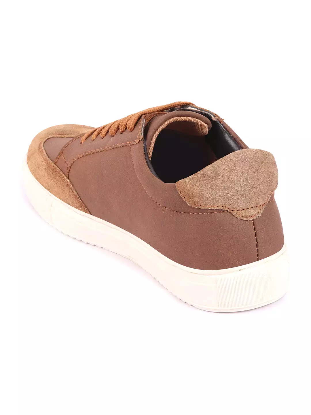 Men Tan Lace-Up Low Top Classic Sneakers Casual Shoes