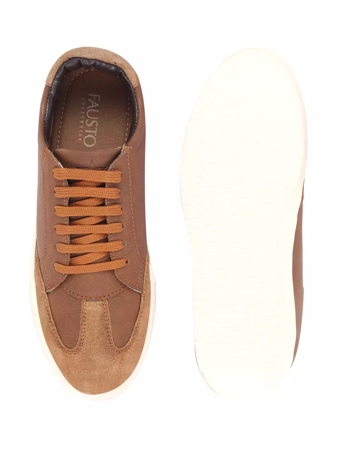 Men Tan Lace-Up Low Top Classic Sneakers Casual Shoes