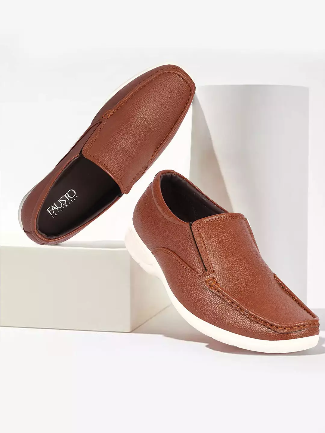 Men Tan Side Stitched Casual Comfort Slip-On Loafer Shoes