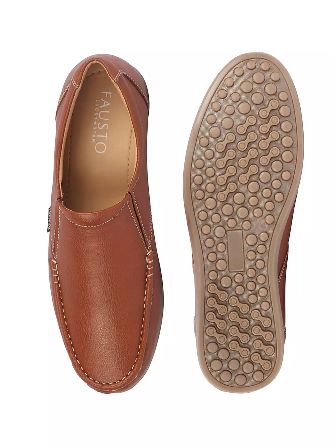 Men Tan Side Stitched Casual Comfort Slip On Loafer Shoes