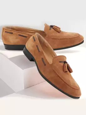 Men Tan Suede Leather Casual Tassel Loafer Shoes