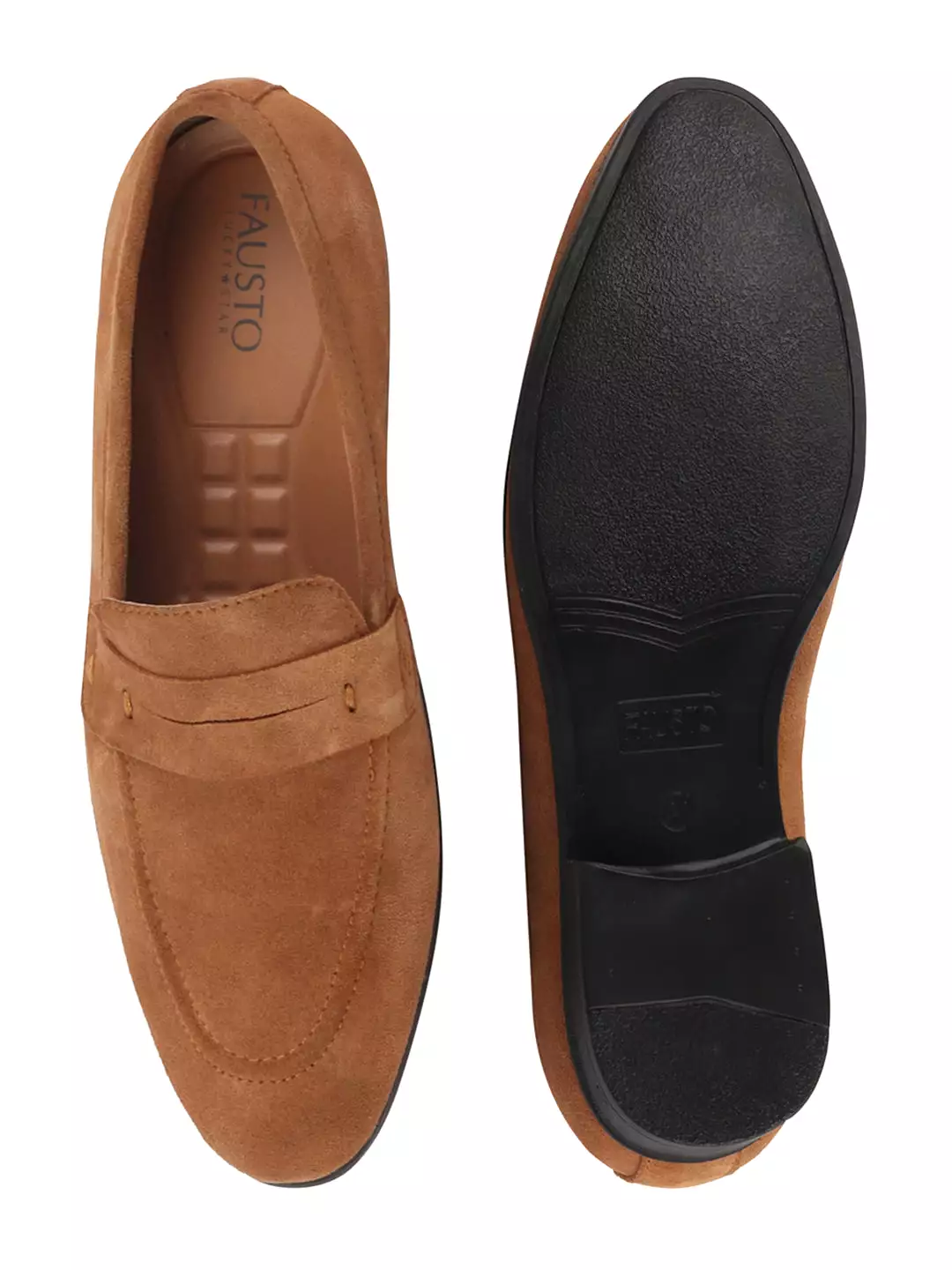 Men Tan Suede Leather Penny Loafer Shoes