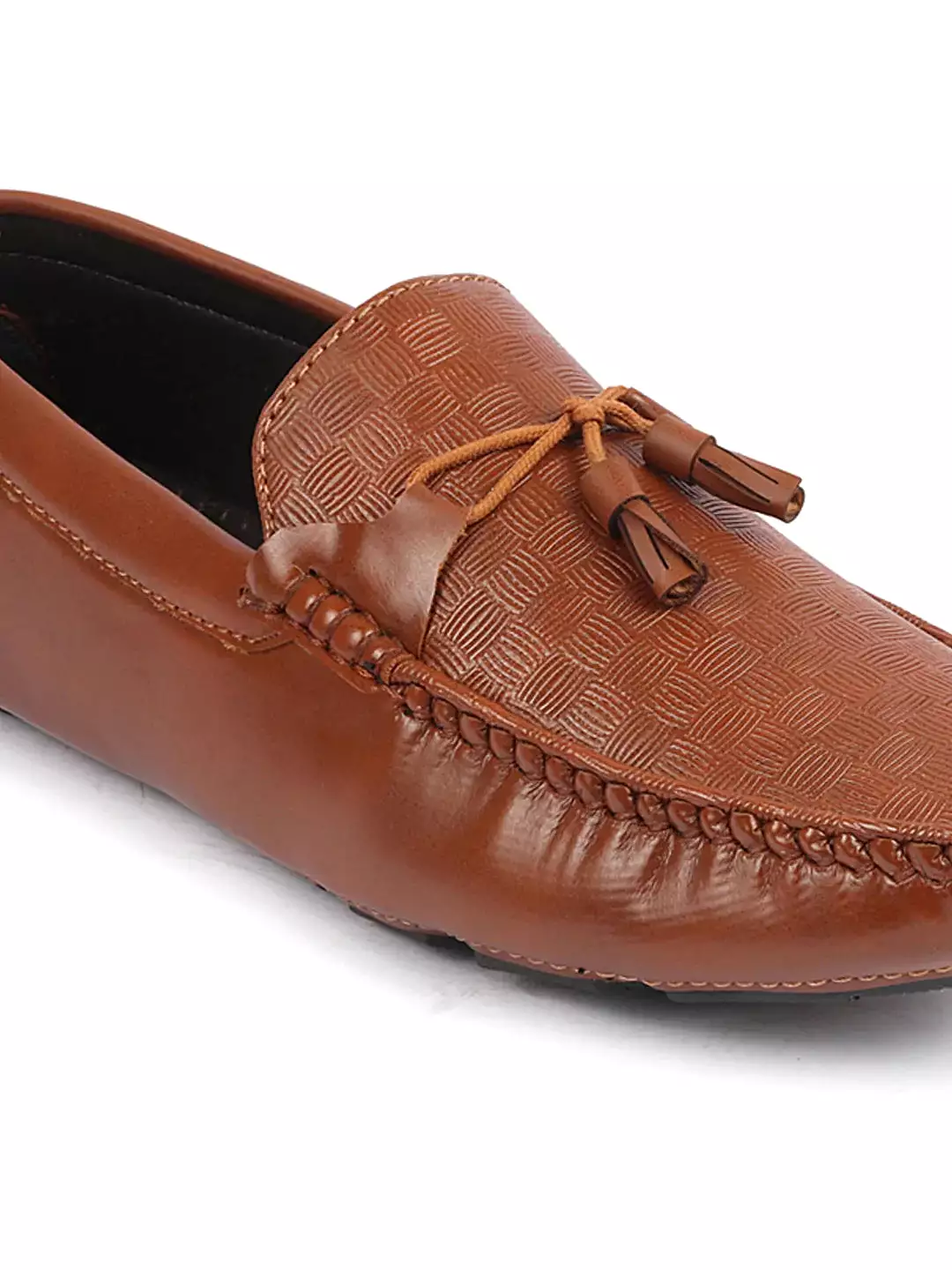 Men Tan Textured Design Casual Tassel Slip On Driving Loafer and Moccasins