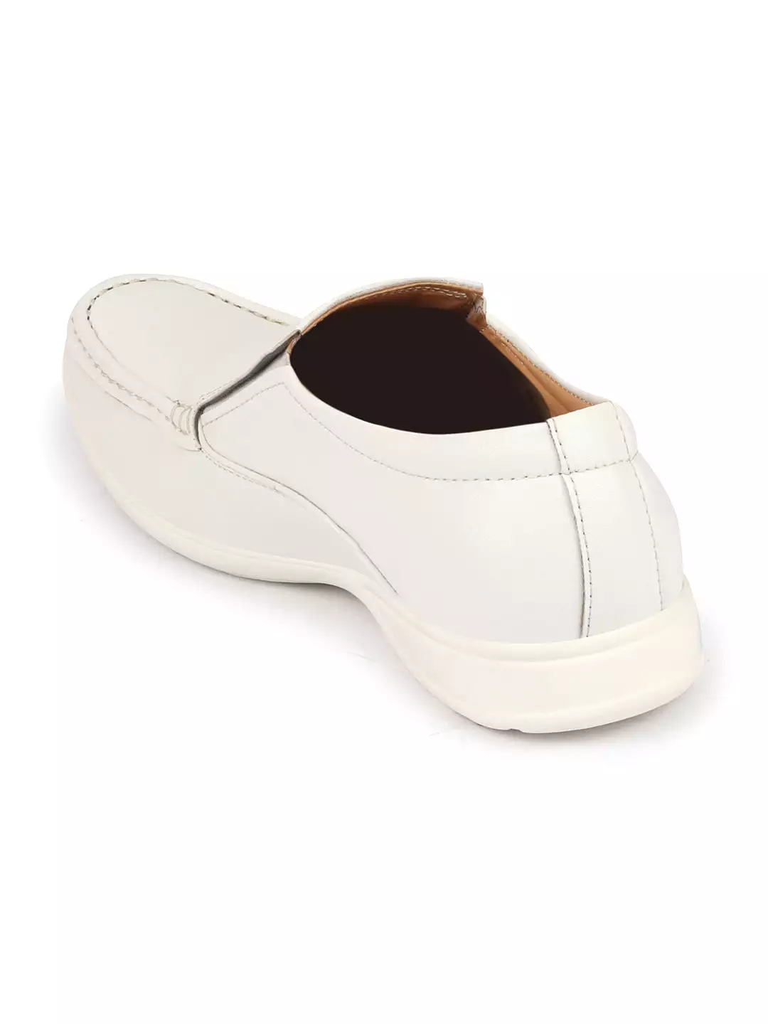 Men White Side Stitched Casual Comfort Slip-On Loafer Shoes