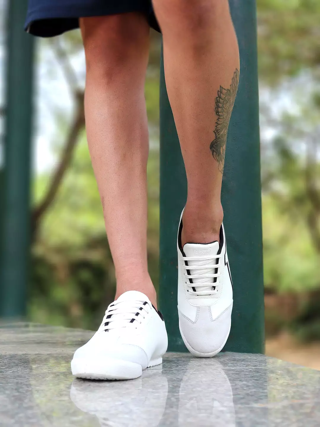 Men White Trendy Lace Up Sneakers