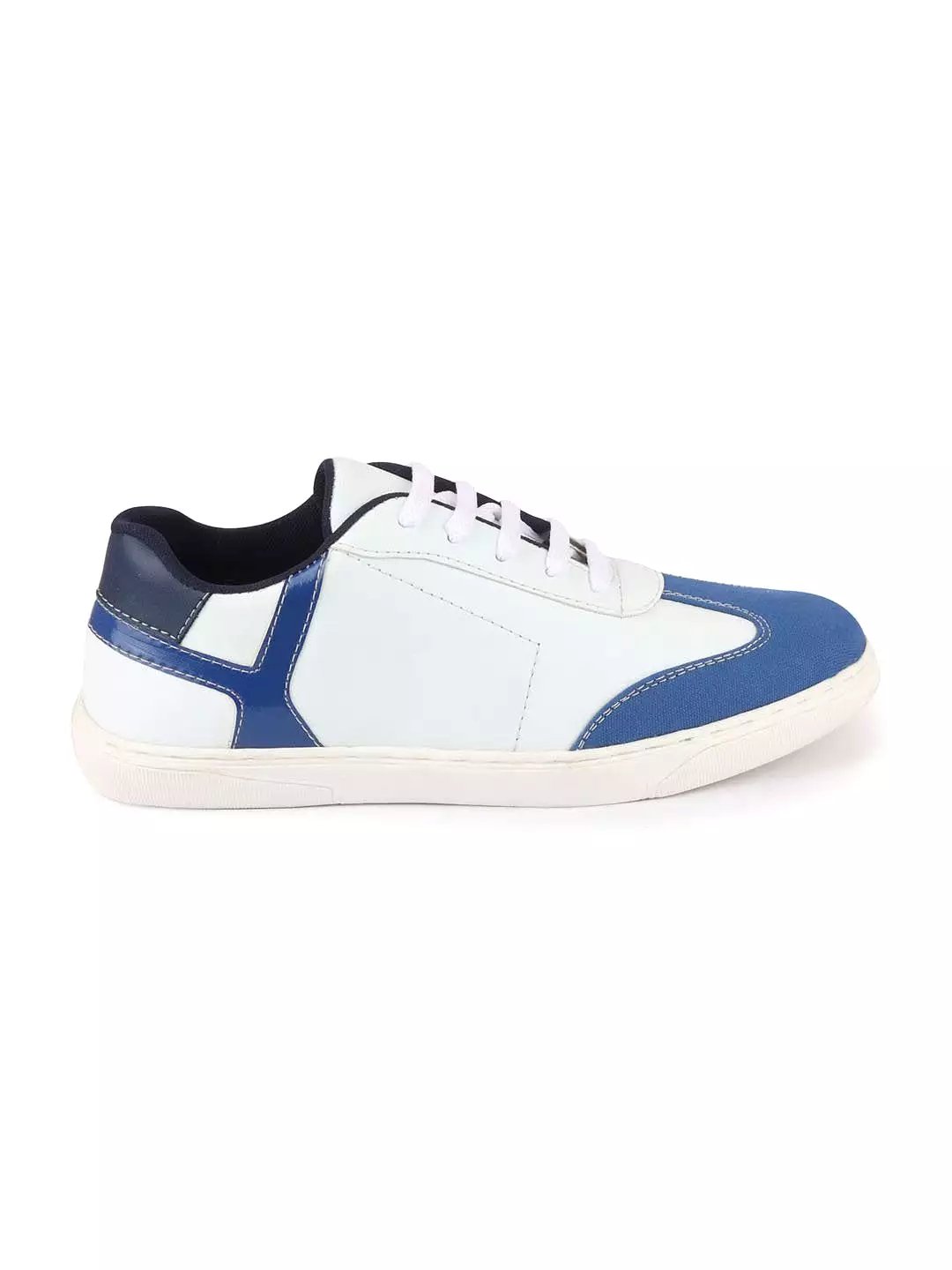 Men White/Navy Blue Lace Up Classic Sneakers