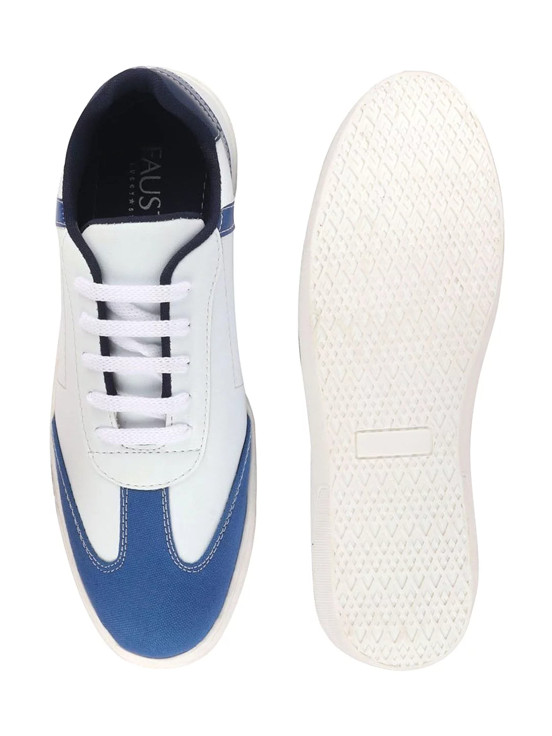 Men White/Navy Blue Lace Up Classic Sneakers