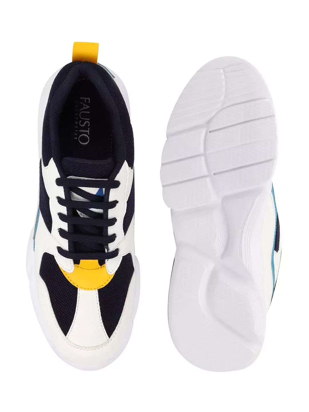 Men White/Navy Blue Sporty Outfit Lace Up Sneakers