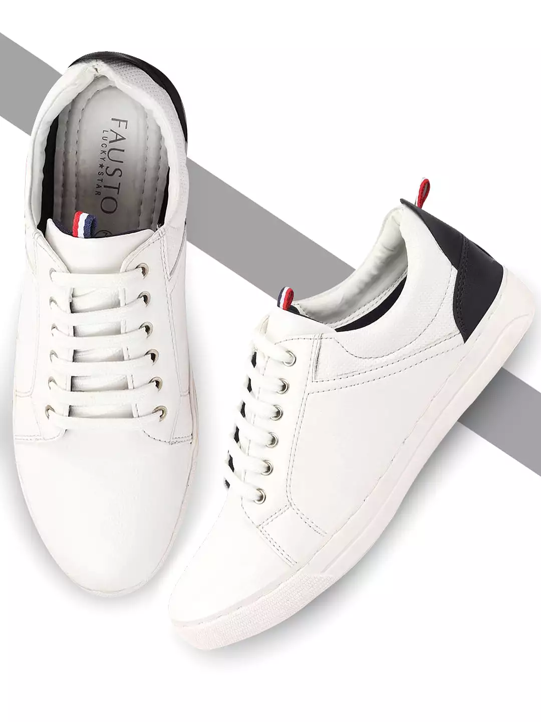 Men White/Navy Classic Lace Up Sneakers