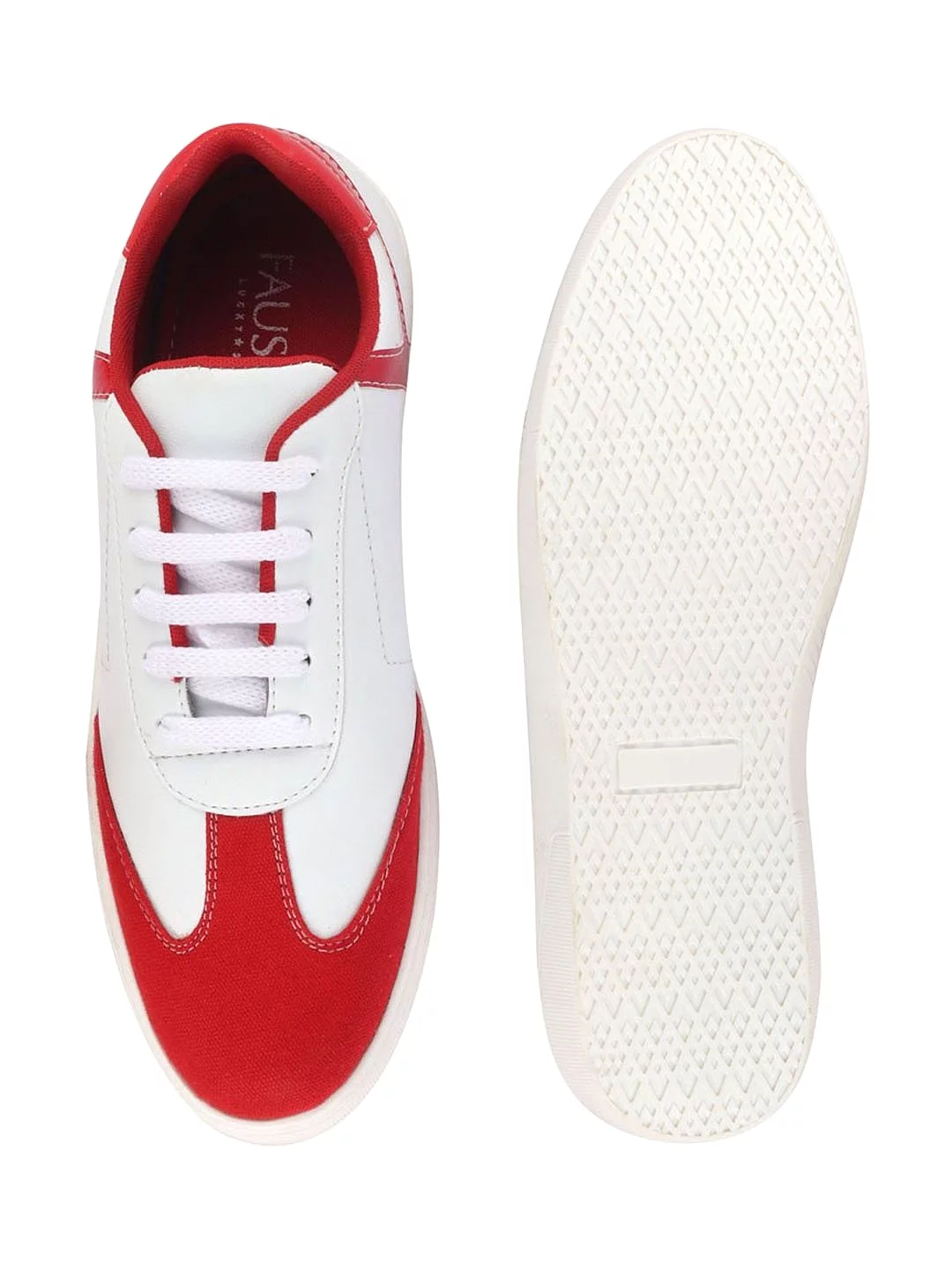 Men White/Red Lace Up Classic Sneakers