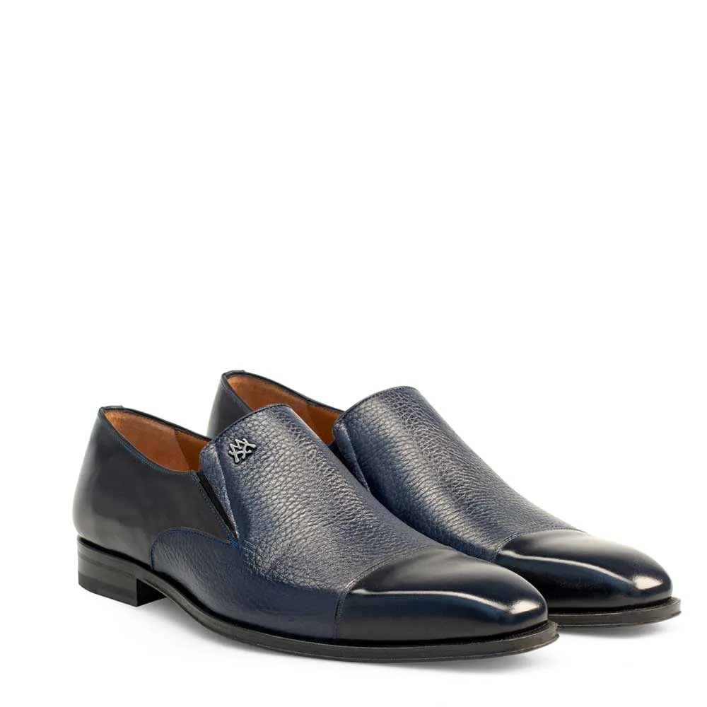 Mezlan 18984 Milani Men's Designer Shoes Blue Deer-Skin / Calf-Skin Leather Dress Slip-On Loafers (MZ3370)