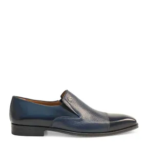 Mezlan 18984 Milani Men's Designer Shoes Blue Deer-Skin / Calf-Skin Leather Dress Slip-On Loafers (MZ3370)