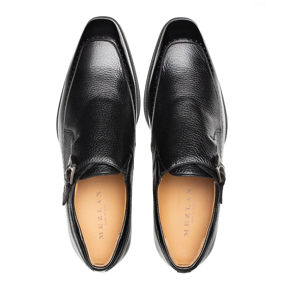 Mezlan Bernado Men's Shoes Black Deer / Shine Calf-Skin Leather Monk-Strap Loafers (MZ3685)