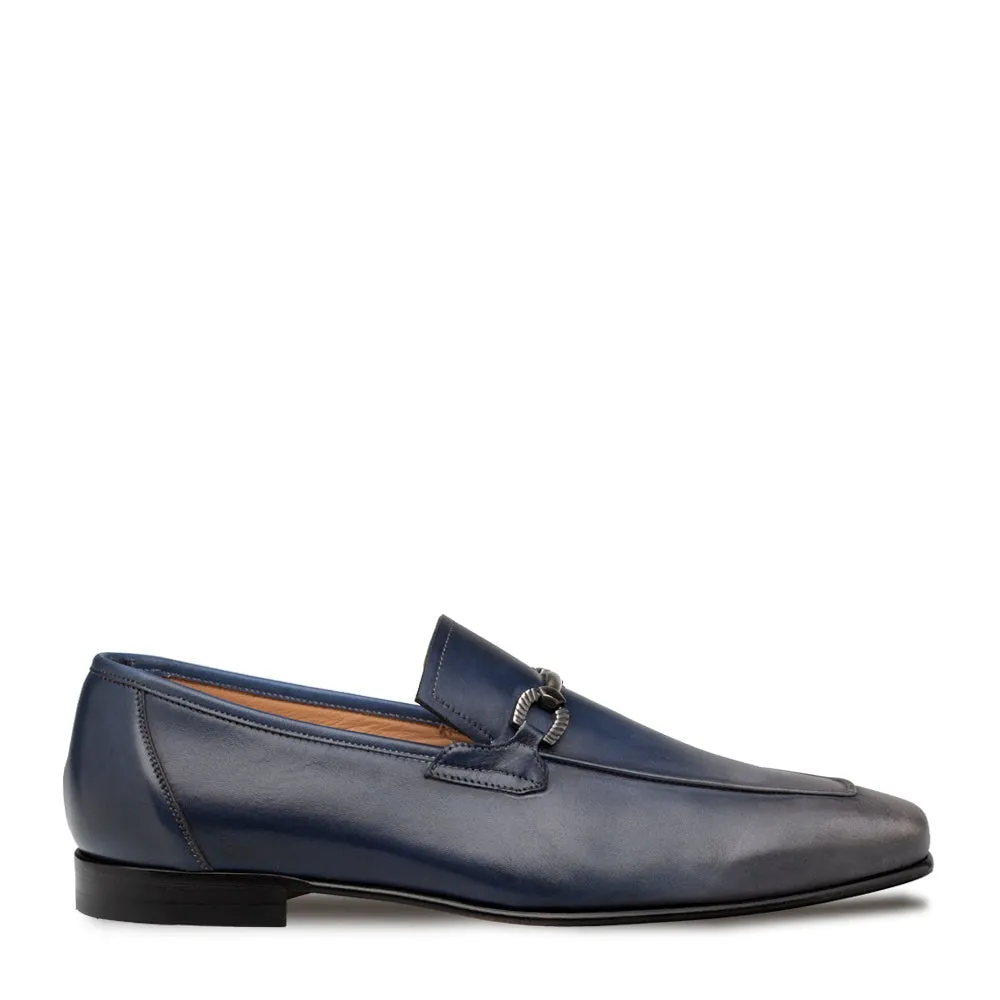 Mezlan Brunello 21100 Men's Shoes Pearl Gray & Navy Calf-Skin Leather Horsebit Loafers (MZ3704)