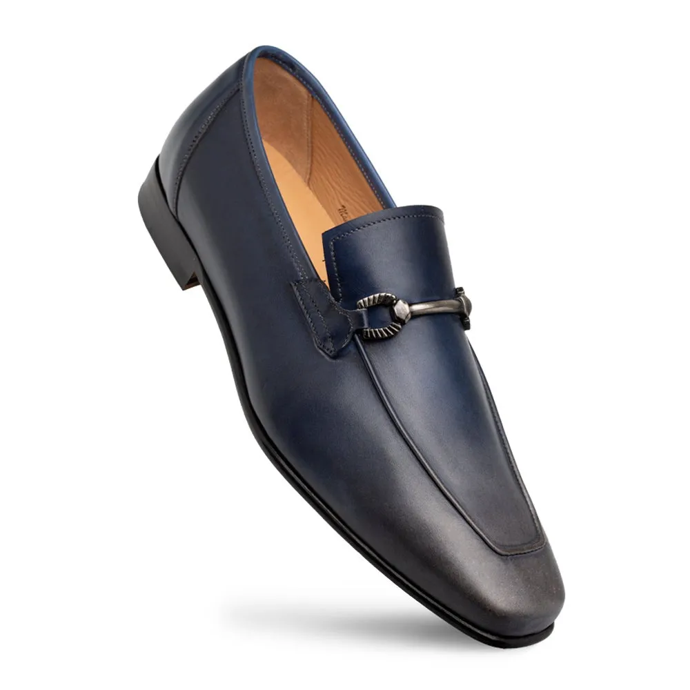 Mezlan Brunello 21100 Men's Shoes Pearl Gray & Navy Calf-Skin Leather Horsebit Loafers (MZ3704)