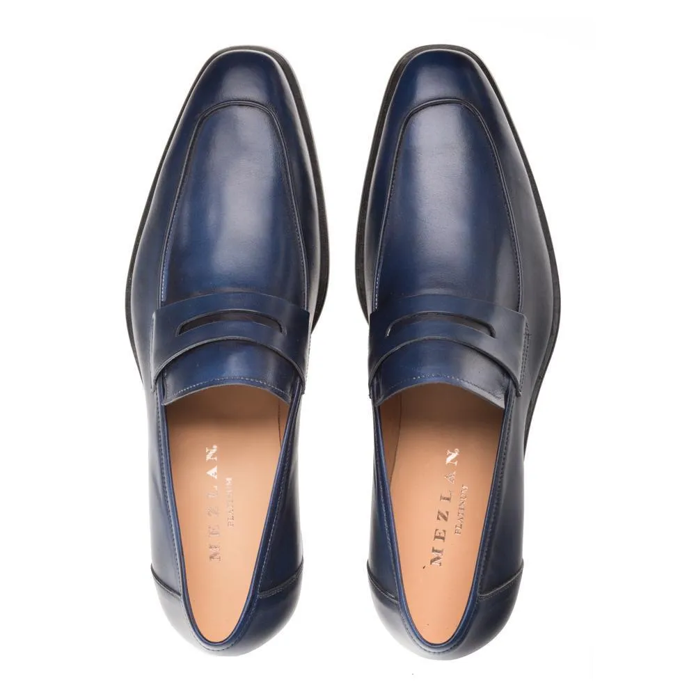 Mezlan E20243 Men's Shoes Navy Calf-Skin Leather Penny Loafers (MZ3400)