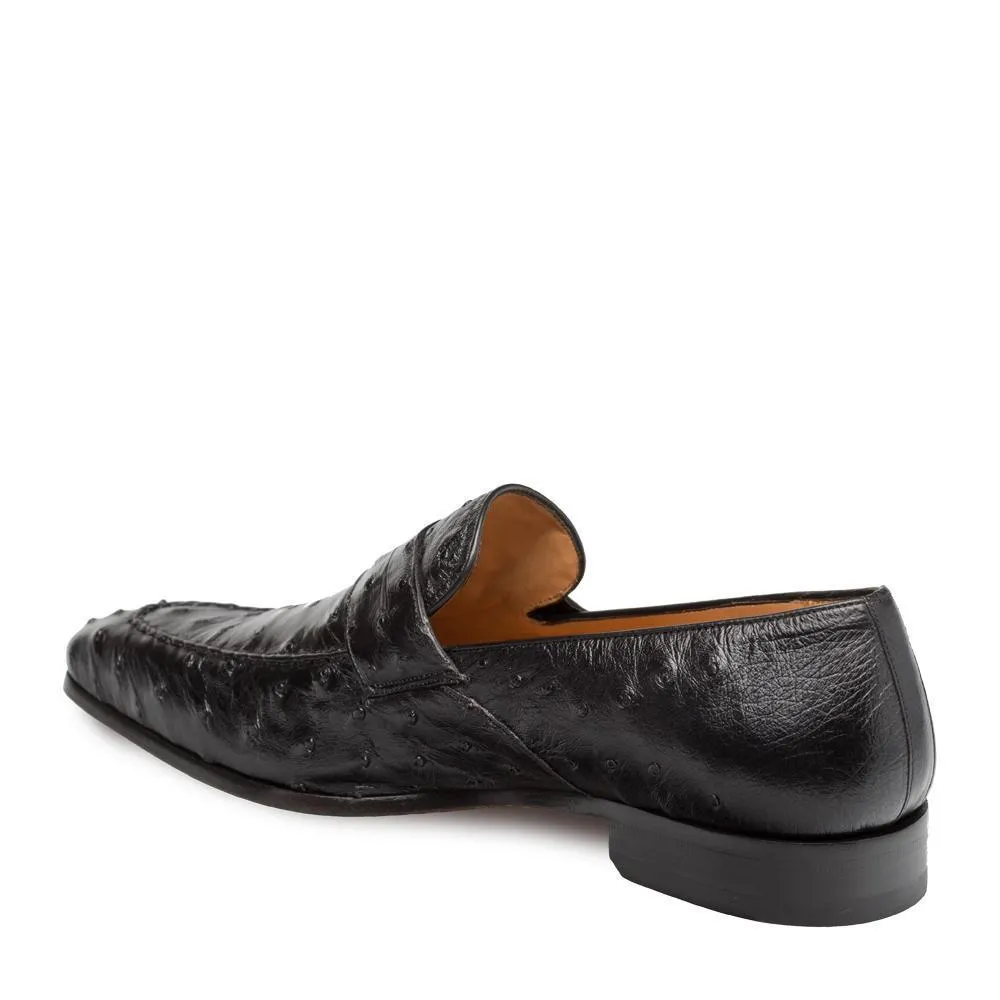 Mezlan Lisbon Men's Designer Shoes Black Ostrich Loafers 4561-S (MZ3128)