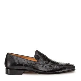 Mezlan Lisbon Men's Designer Shoes Black Ostrich Loafers 4561-S (MZ3128)