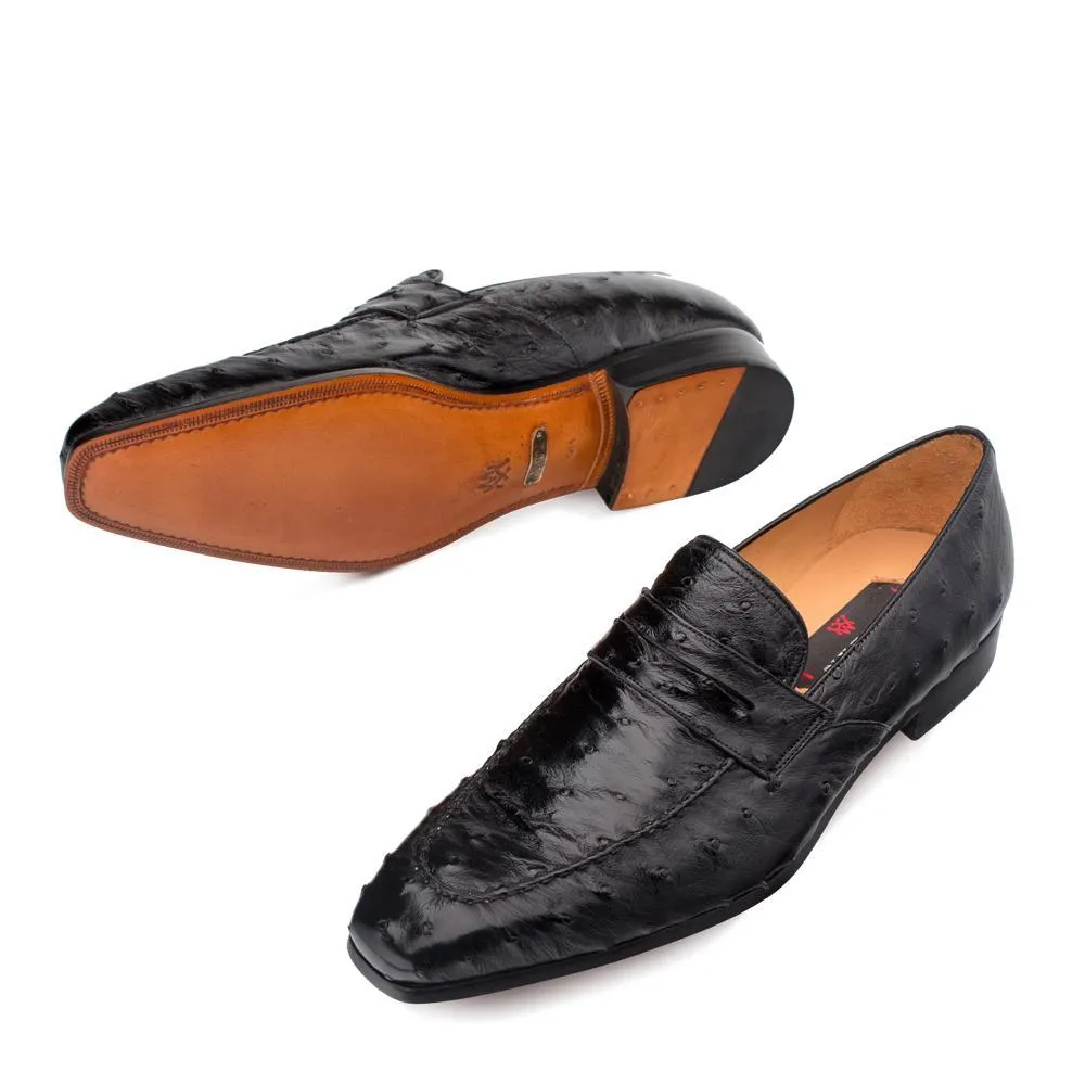 Mezlan Lisbon Men's Designer Shoes Black Ostrich Loafers 4561-S (MZ3128)