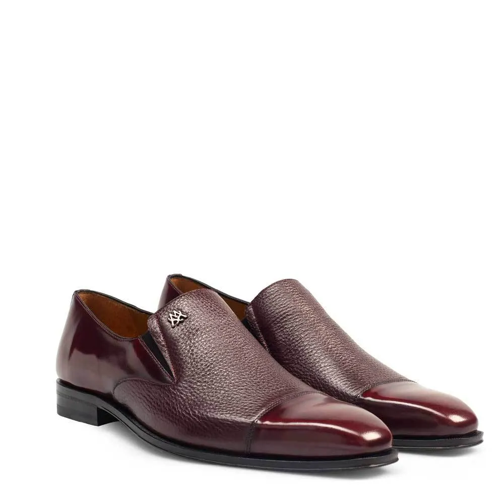 Mezlan Milani Men's Designer Shoes Burgundy Deer-Skin / Calf-Skin Leather Dress Slip-On Loafers 18984 (MZ3198)