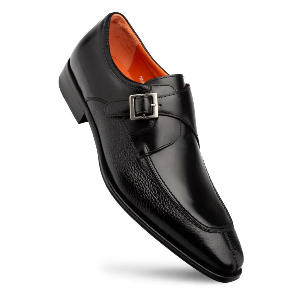 Mezlan Pego 21158 Men's Shoes Black Deer-Skin / Calf-Skin Leather Single Monk-Strap Loafers (MZ3703)