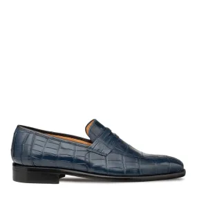 Mezlan Piccolo 4954-J Men's Shoes Blue Exotic Alligator SplitToe Penny Loafers (MZ3662)