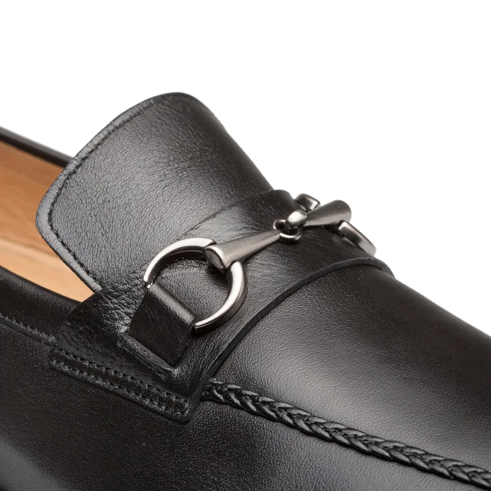 Mezlan R20268 Men's Shoes Black Italian Calfskin Leather Apron Ornament Loafers (MZ3495)