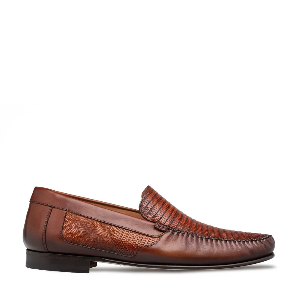 Mezlan RX7938-L Men's Shoes Cognac Exotic Lizard / Nappa Leathers Moccasin Loafers (MZ3701)