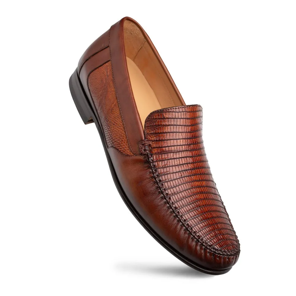 Mezlan RX7938-L Men's Shoes Cognac Exotic Lizard / Nappa Leathers Moccasin Loafers (MZ3701)