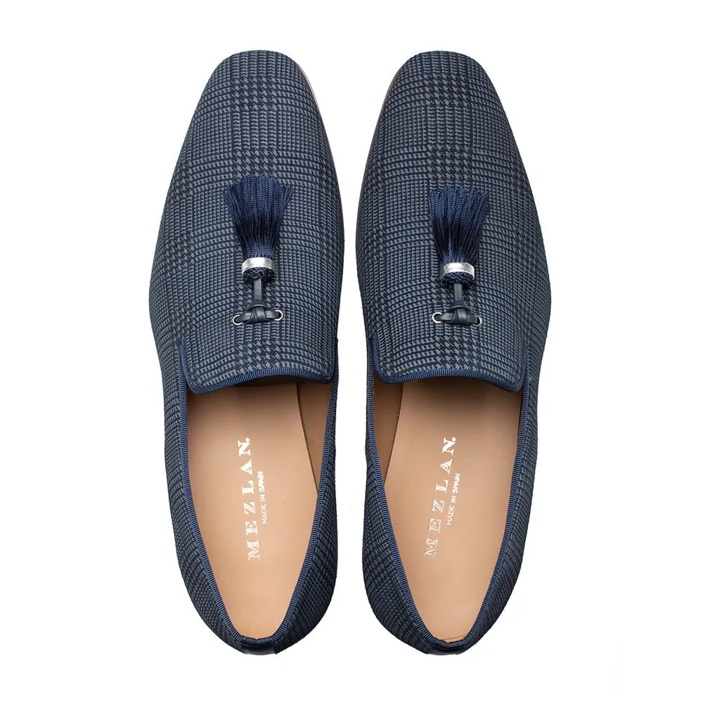 Mezlan S20652 Men's Shoes Blue Laser Print Suede Leather Slip-On Tassels Loafers (MZ3641)