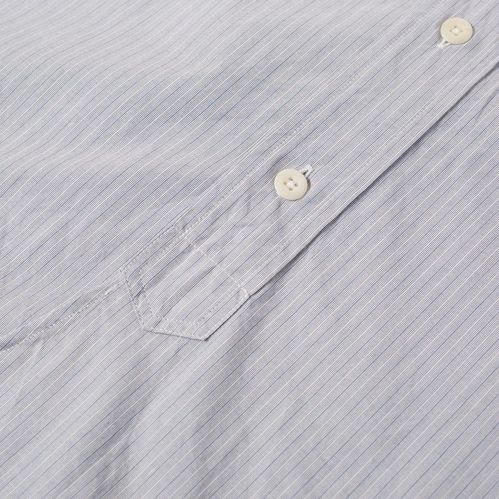 MHL. By Margaret Howell Collarless ShirtBlue & Ecru Stripe