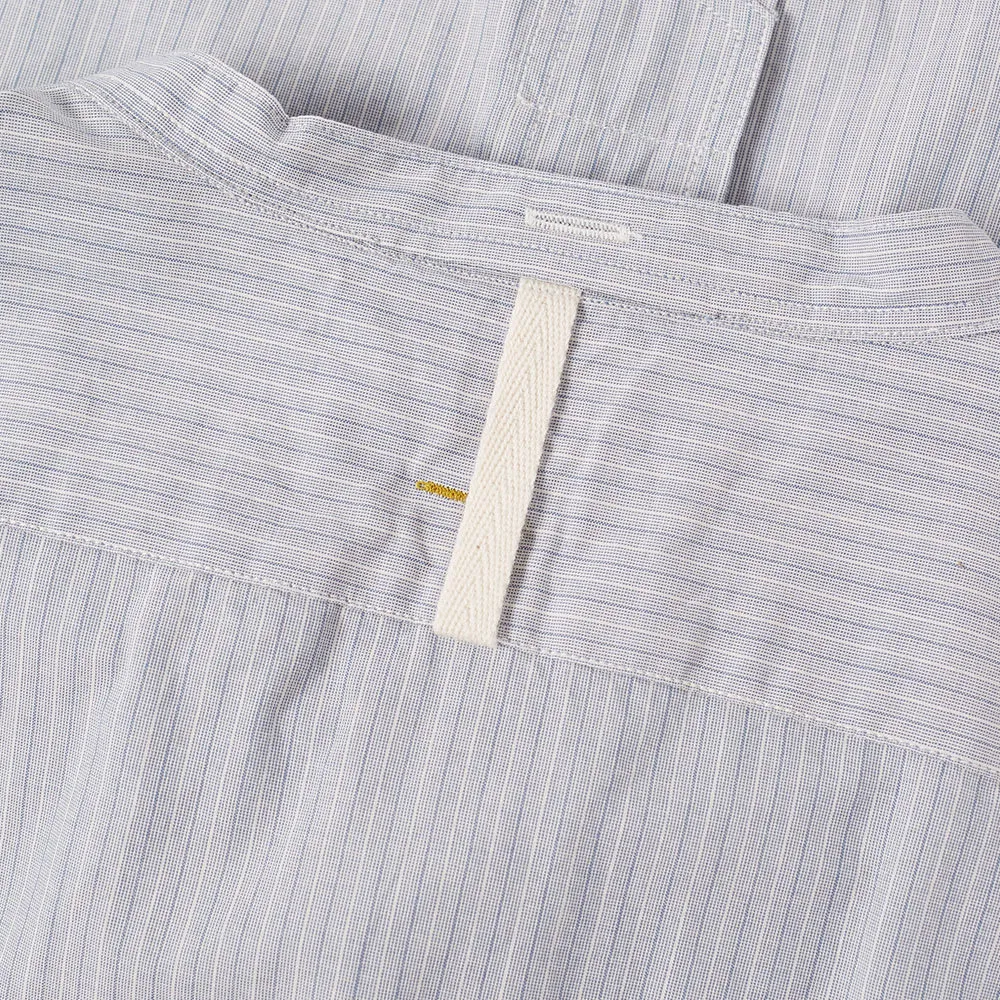 MHL. By Margaret Howell Collarless ShirtBlue & Ecru Stripe