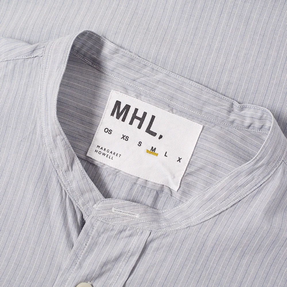 MHL. By Margaret Howell Collarless ShirtBlue & Ecru Stripe