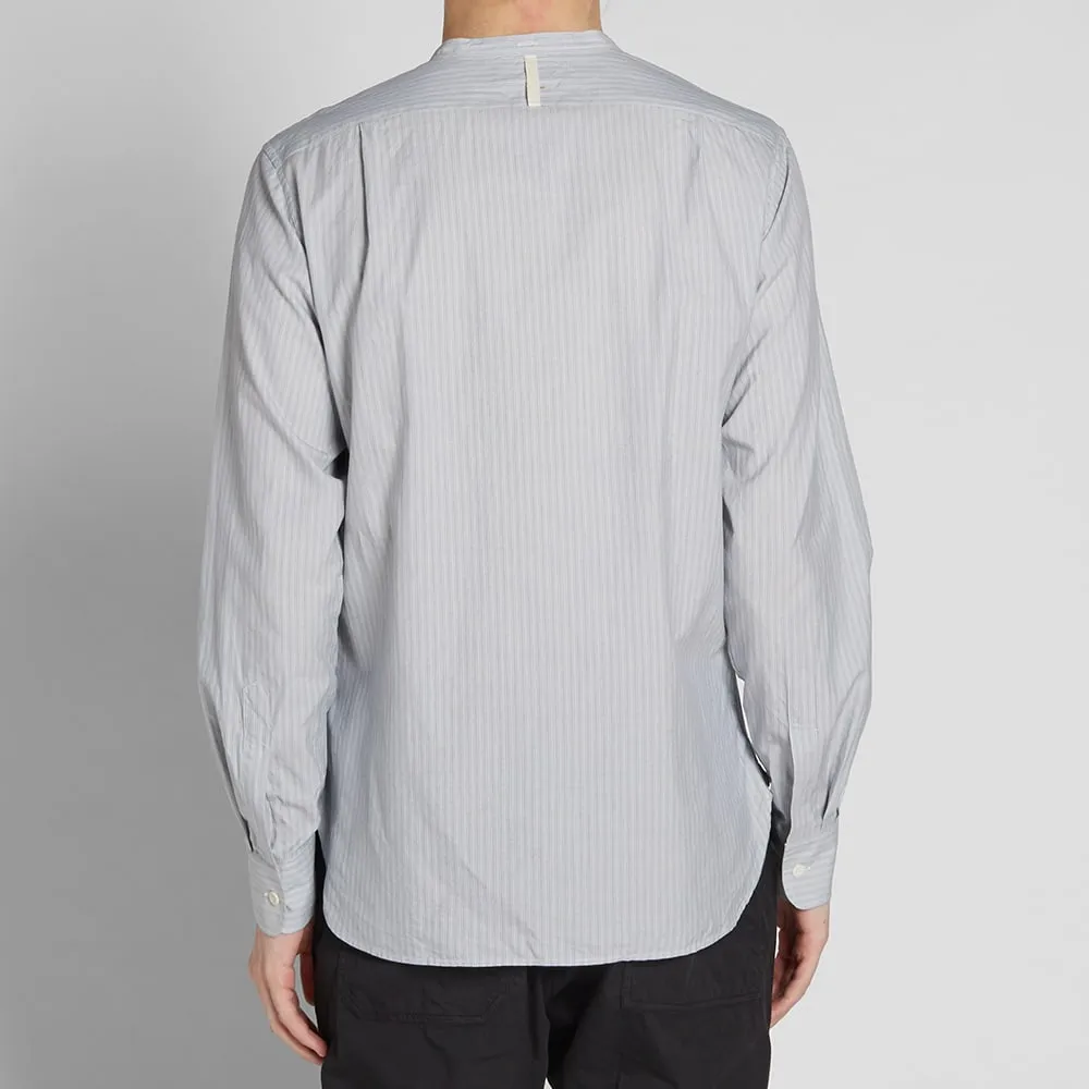 MHL. By Margaret Howell Collarless ShirtBlue & Ecru Stripe