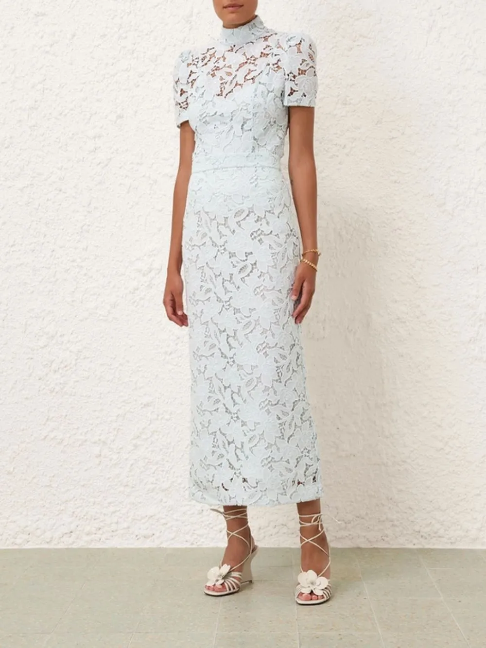 Mint Lace Pencil Midi Skirt