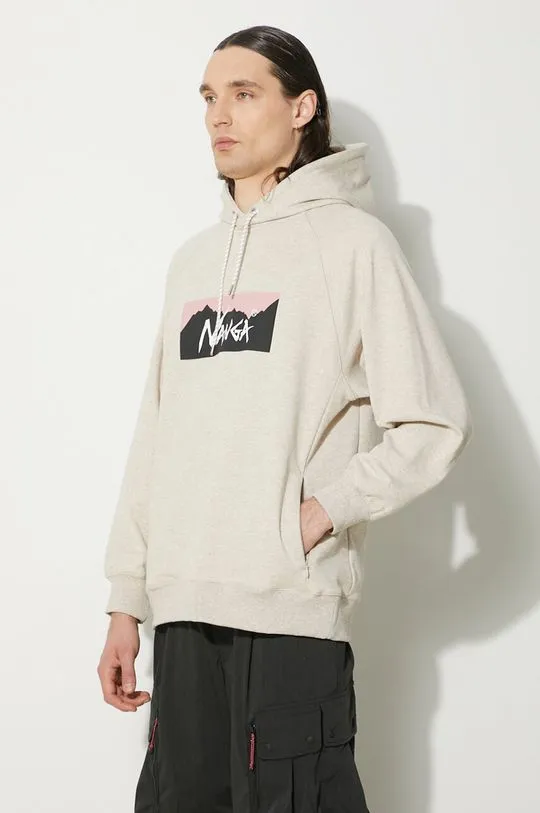 Nanga sweatshirt Eco Hybrid Box Logo Sweat Hoodie men's beige color hooded with a print NW2311.1F202