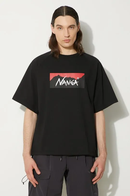 Nanga t-shirt Eco Hybrid Box Logo Loose Fit Tee men’s black color with a print NW2311.1G209