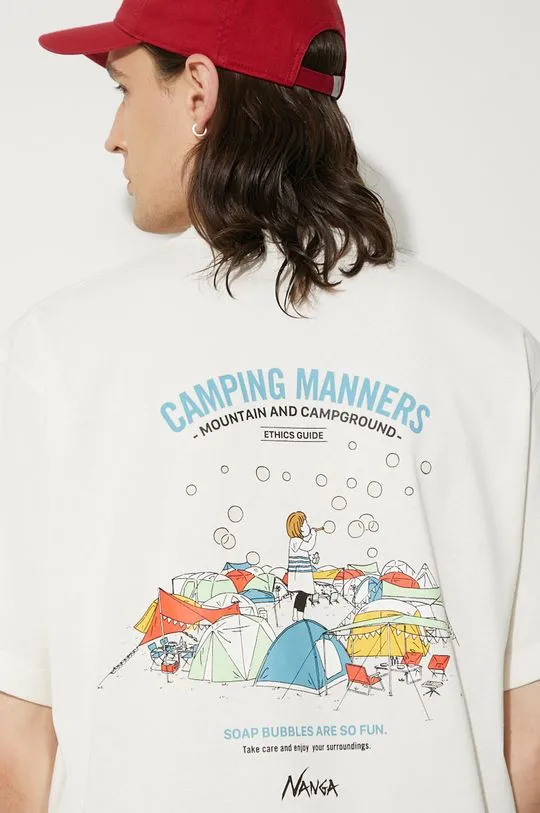 Nanga t-shirt Eco Hybrid Camping Manners Soap Bubbles Tee men’s white color with a print NW2411.1G801.A