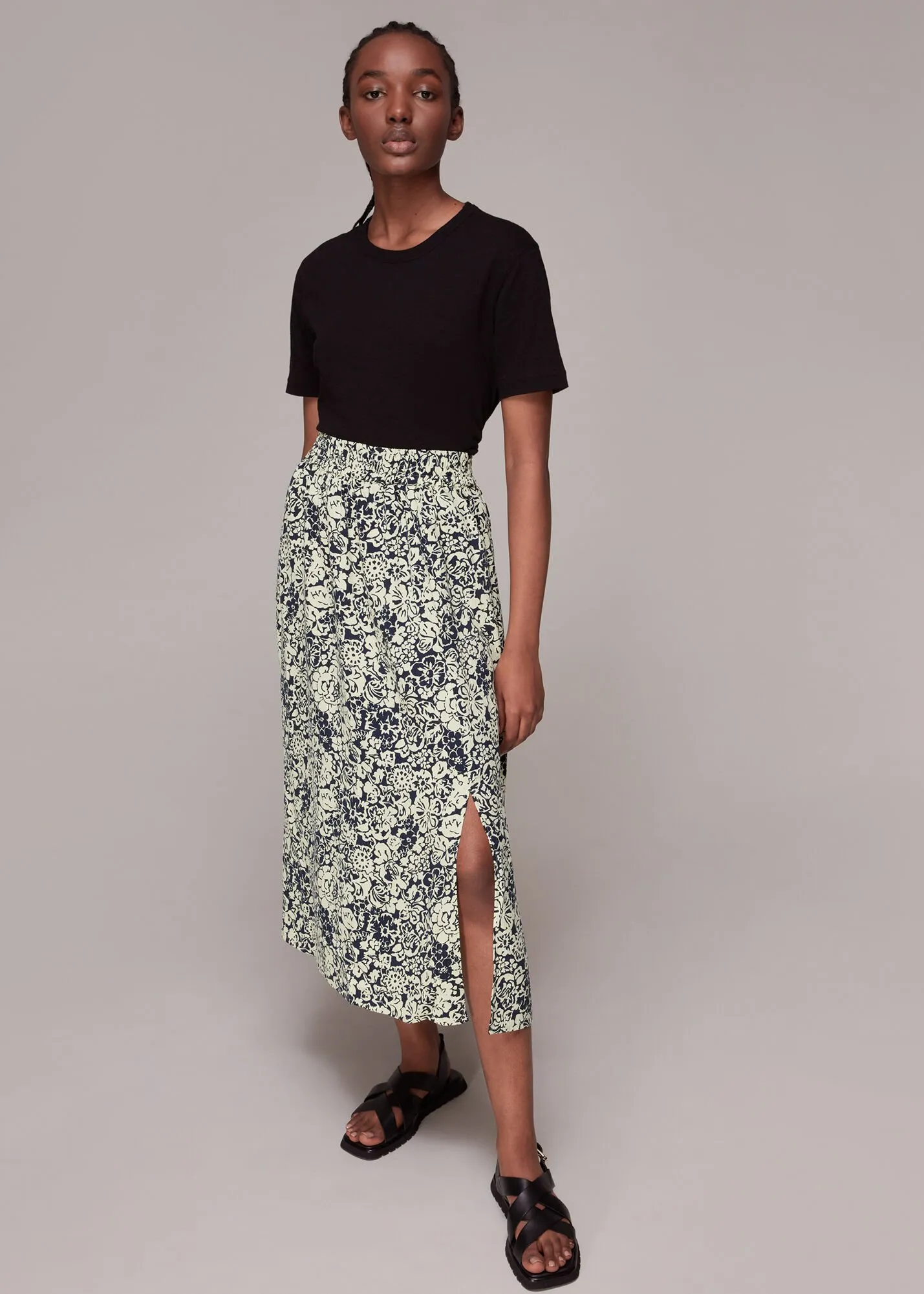 Navy Graphic Floral Pull On Skirt