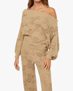 One Shoulder Crochet Sweater | Pale Gold