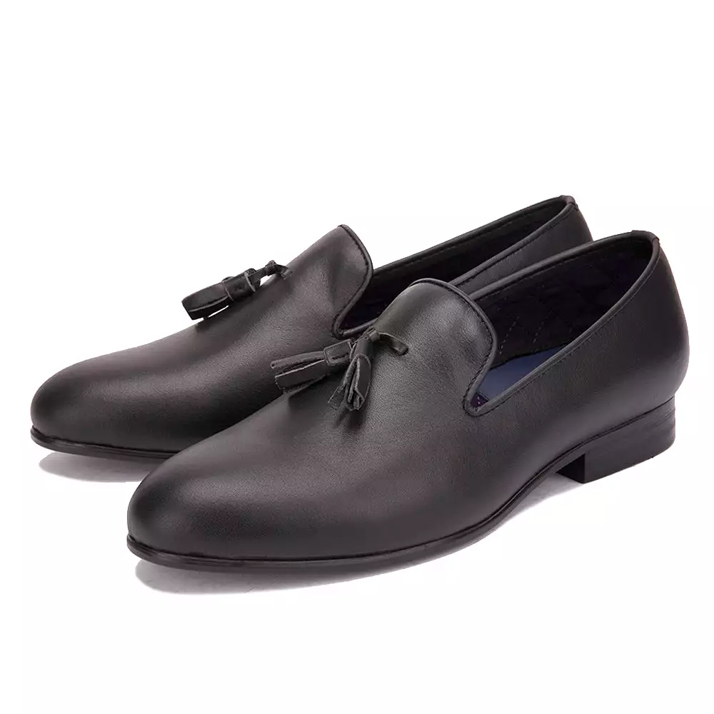 OneDrop Handmade Men Black Leather Tassel Dress Shoes Party Wedding Banquet Prom Loafers