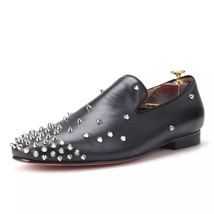 OneDrop Handmade Men Dress Shoes Black Leather Spikes Party Wedding Prom Loafers