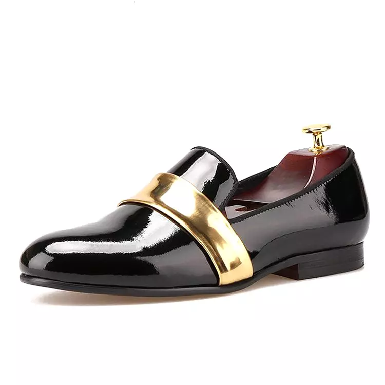 OneDrop Handmade Men Dress Shoes Gold Patent Leather Party Wedding Prom Loafers